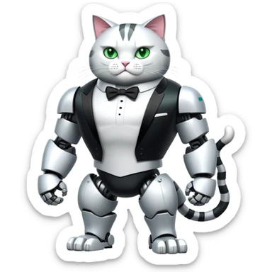 Robot Buff Jacked up Huge jumbo Super Duper Muscular Cat with a 10 pack full body black and white tuxedo colored body and green eyes  sticker