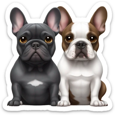 Dark grey french bulldog sits next to a brindled brown black French bulldog, best friends sticker