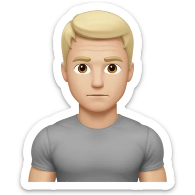 fais le meme blond, tee shirt gris mais musclé et fin sticker