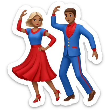 Two people dancing wearing bue and red sticker