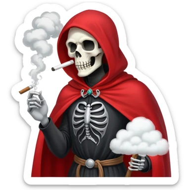 grim reaper in red cape smoking weed with loads of smoke in the air sticker