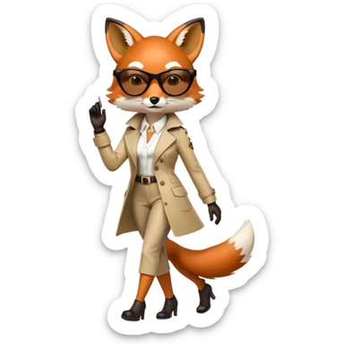 serious anthropomorphised female fox in stylish outfit with sunglasses, walking with confidence, full-body sticker