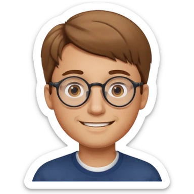 homme cheveux court marron clair sans barbe sourrir avec lunettes rondes sticker