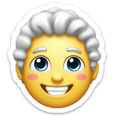 An emoji with a beaming smile and twinkling eyes, clean white background, LIKE HAND sticker