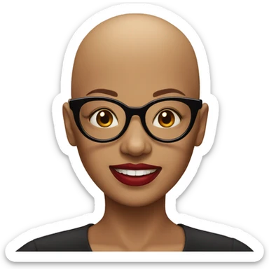 Bald person, a woman with glasses and red lipstick  sticker