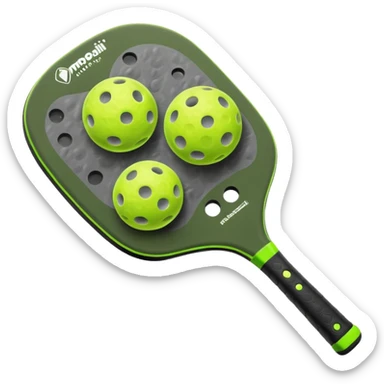 Modern Pickleball paddle, dark grey. Pickleball ball beside or on top the paddle florescent green at 45 degrees sticker