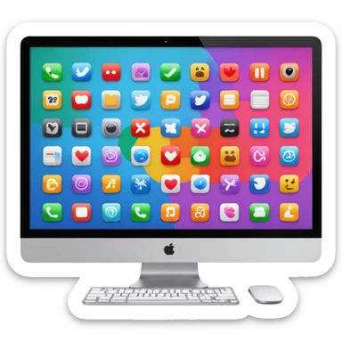 iMac screen displaying app icons in grid sticker