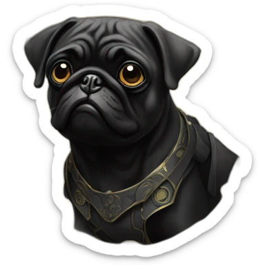 A cyberpunk black pug in Art Nouveau style during 1910 sticker
