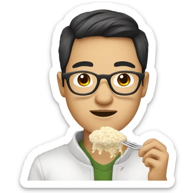 young asian man with glasses and white skin eating risotto sticker