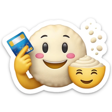happy emoji holding a credit card and flour sticker