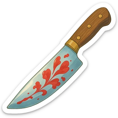3D knife in ghibli style, shiny blade, artistic red blood, delicate and beautiful look sticker