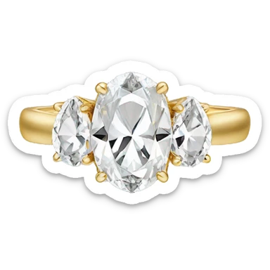 Oval gold engagement ring with two pear stones on the sides sticker