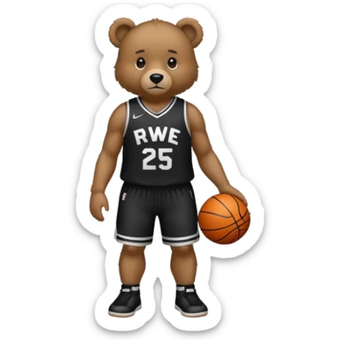 Bear with full body and wearing basketball black jersey that says RWE  sticker