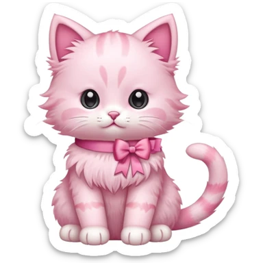 Cute pink kitty with a pink bow, full body, sitting sticker