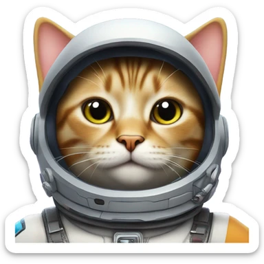 a space cat coming from outer space linking himself, wearing a helmet and fancy space accessories  sticker