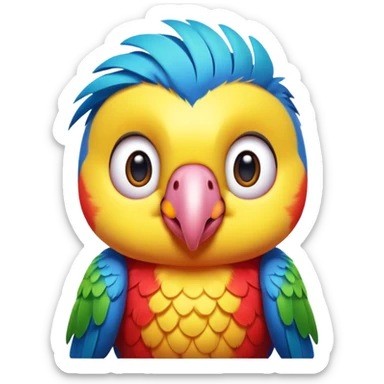 exotic parrot character, colorful feathers, cute face, 3D cartoon, mobile game icon style, clean background, no text, no watermark
 sticker