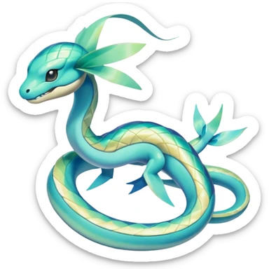 Sleek Serpentine Aquatic Ribbon-bodied Elegant Pokémon-Fakémon-Digimon-Creature, (full body) sticker