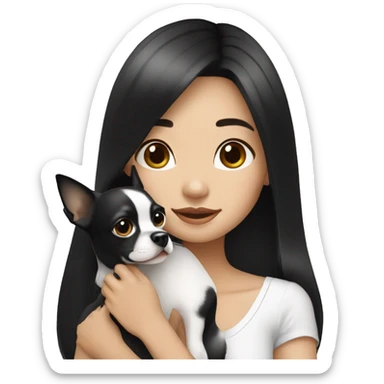 long black hair Thai girl with Chihuahua black and white. sticker