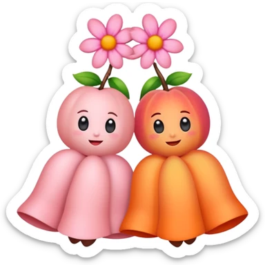 Wedding bells with bright flowers peach pink orange sticker