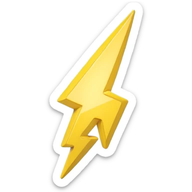 A cute 3D render icon of a lightning bolt shape. Rounded edges, plump and glossy yellow plastic material. Soft studio lighting, cheerful style. Isolated on a clean light blue gradient background. High quality, minimalist design. sticker