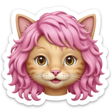 Blonde cat wearing pink curly wig sticker