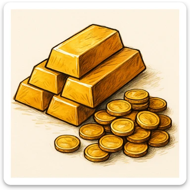 Сгенерируй мне такое золото на белом фоне, в чуть рисованном стиле, без надписей sticker