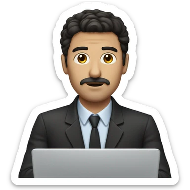 dark hair dark eyes man with short mustache working on a laptop sticker