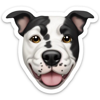 White stafford shire bull terrier with a black nose, a black muzzle and black specks on his ears sticker