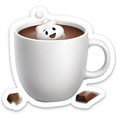 Hot chocolate with marshmallows and a white mug sticker