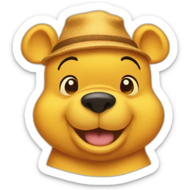 winnie the pooh wearing a poo emoji hat sticker