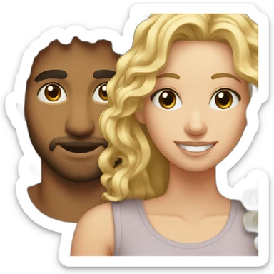 Couple, Arab guy curly hair with a white girl blonde with teeth braces sticker