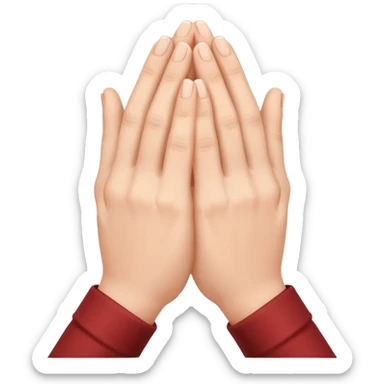 The output image should contain only one emoji.
The emoji should depict two hands gently pressed together in a prayer gesture, with the fingers interlocked tightly and creative way. sticker