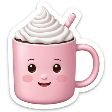 Hot chocolate with whipped cream and marshmallows in baby pink mug sticker