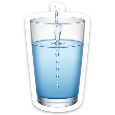 “A clear glass filled with clean drinking water, small water droplets on the outside, placed on a white table, minimal and fresh look” sticker