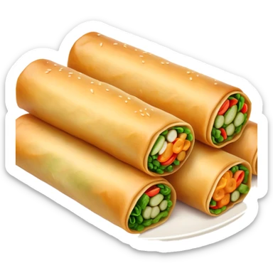 Cinematic Realistic Spring Rolls Dish Emoji, featuring golden, crispy rolls filled with fresh vegetables rendered with detailed textures and warm natural lighting. sticker