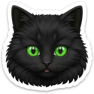 Black fluffy cat with green eyes sticker