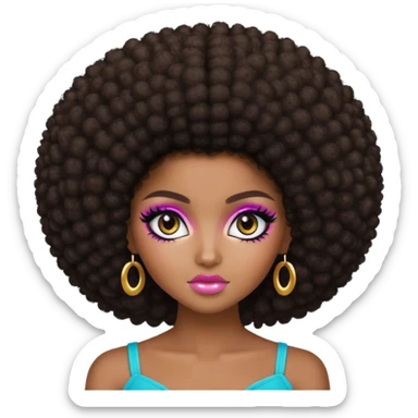 afro hair, dark skin, pretty eyes, pretty makeup, pretty bratz baddie sticker