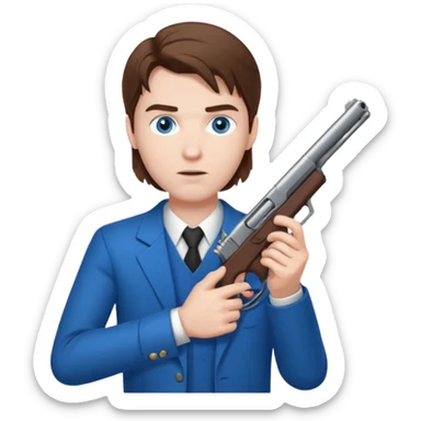 guy w medium long brown hair and blue eyes shooting himself sticker