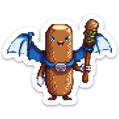 happy sausage character with a bat sticker