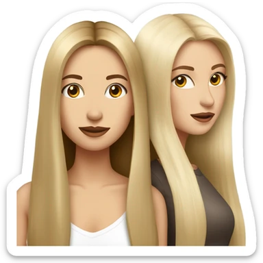 beautiful woman with long straight blonde hair kissing beautiful woman with long straight brown hair sticker