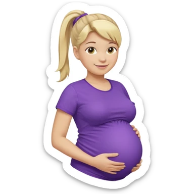 pregnant woman with purple shirt. Blond hair, light skin, pony tail. Only show abdomen neck and head. sticker