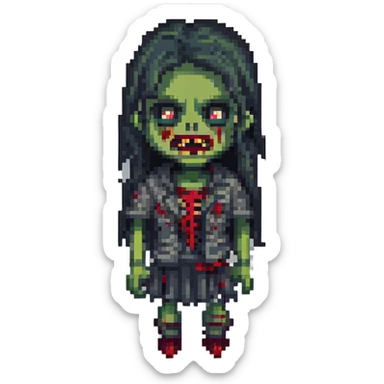 girl zombie with black long hair with teeth and serious face sticker
