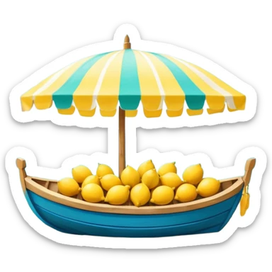 Mediterranean lemon stand by the sea, blue and white striped canopy
Fresh yellow lemons stacked, wooden boats and turquoise water background
Bright sunlight, Italian coastal summer vibe, vibrant colors sticker