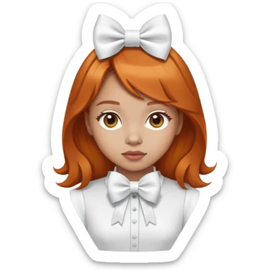 light skin girl with ginger hair and a white bow sticker