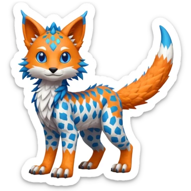 Colorful warm-colored randomly-colored brightly-colored tropical kawaii edgy cute Lynx-Trico-Sergal-Vernid-Fakémon-Pokémon-creature (full body) sticker