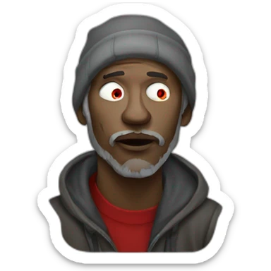 Homeless man with red eye whites smoking sticker