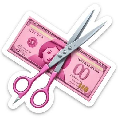 a scissor cutting pink money sticker