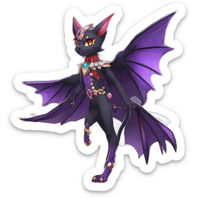 cool kawaii anime-cartoon edgy distinguished ethereal elegant beautiful fantasy black purple red ethereal fantasy nargacuga-Noivern-cat-Quiana-Fakemon collar harness moon gem jewels full body sticker