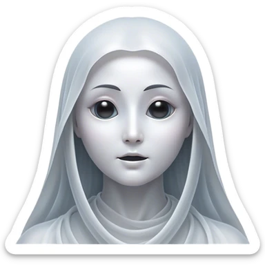 Cinematic Noble Ghost Portrait Emoji, Ethereal and dignified, with a flowing, translucent form in silvery-white hues, wispy and majestic, and a calm, otherworldly expression with deep, thoughtful eyes, simplified yet sophisticated features, highly detailed, glowing with a soft, spectral radiance, high shine, exuding regal mystery and quiet authority, with a soft glowing outline that captures the essence of a ghostly guardian drifting from another realm! sticker