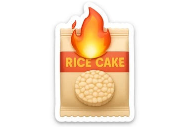 emoji stile iphone di un pacco di gallette di riso con fiamma 3d sopra sticker
